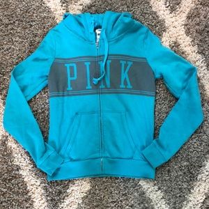 PINK Victoria’s Secret blue& gray zipup hoodie